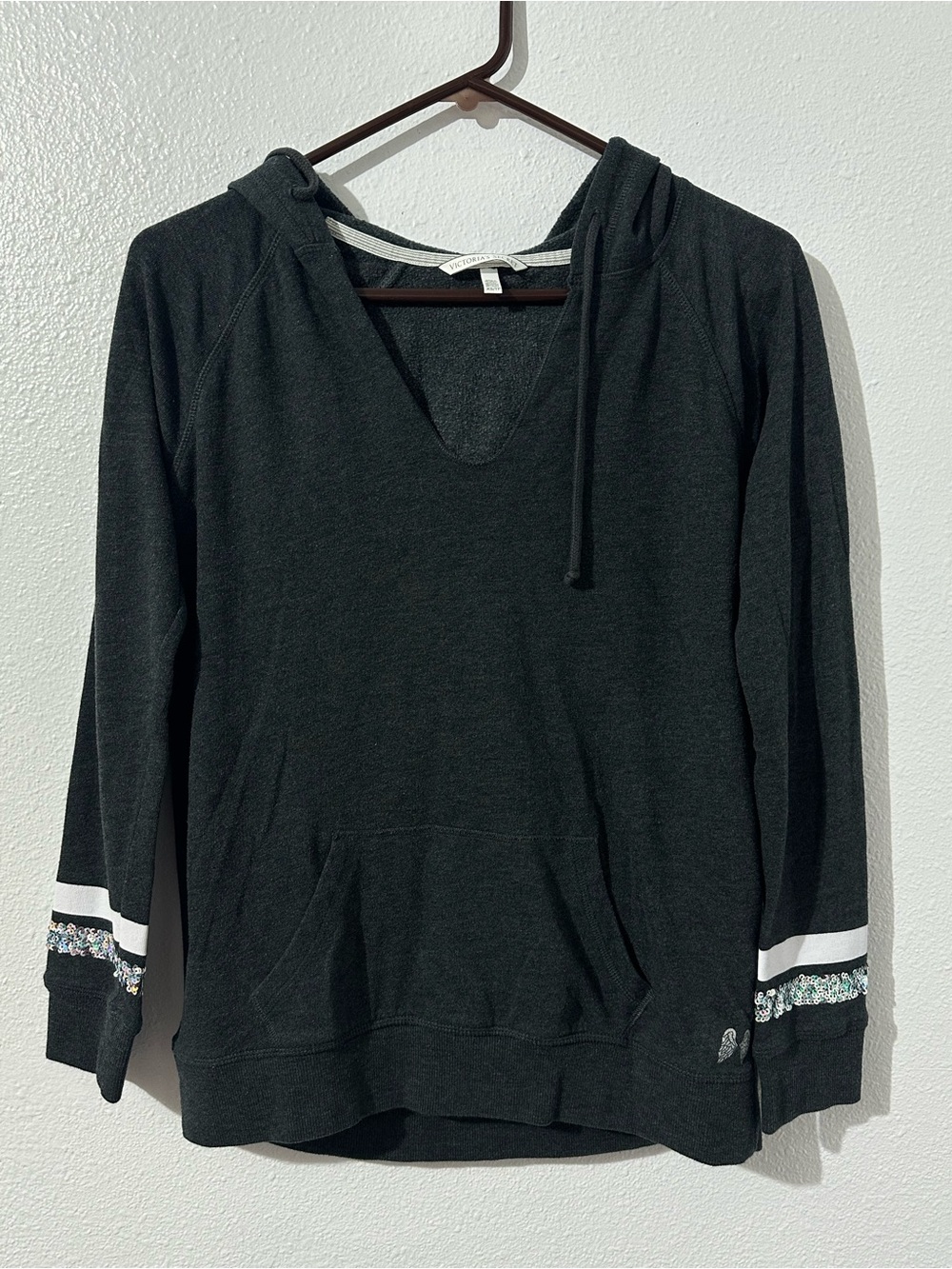Victoria’s Secret hoodie Sweater XS Angel Wing Sequin Bling Love Spellout